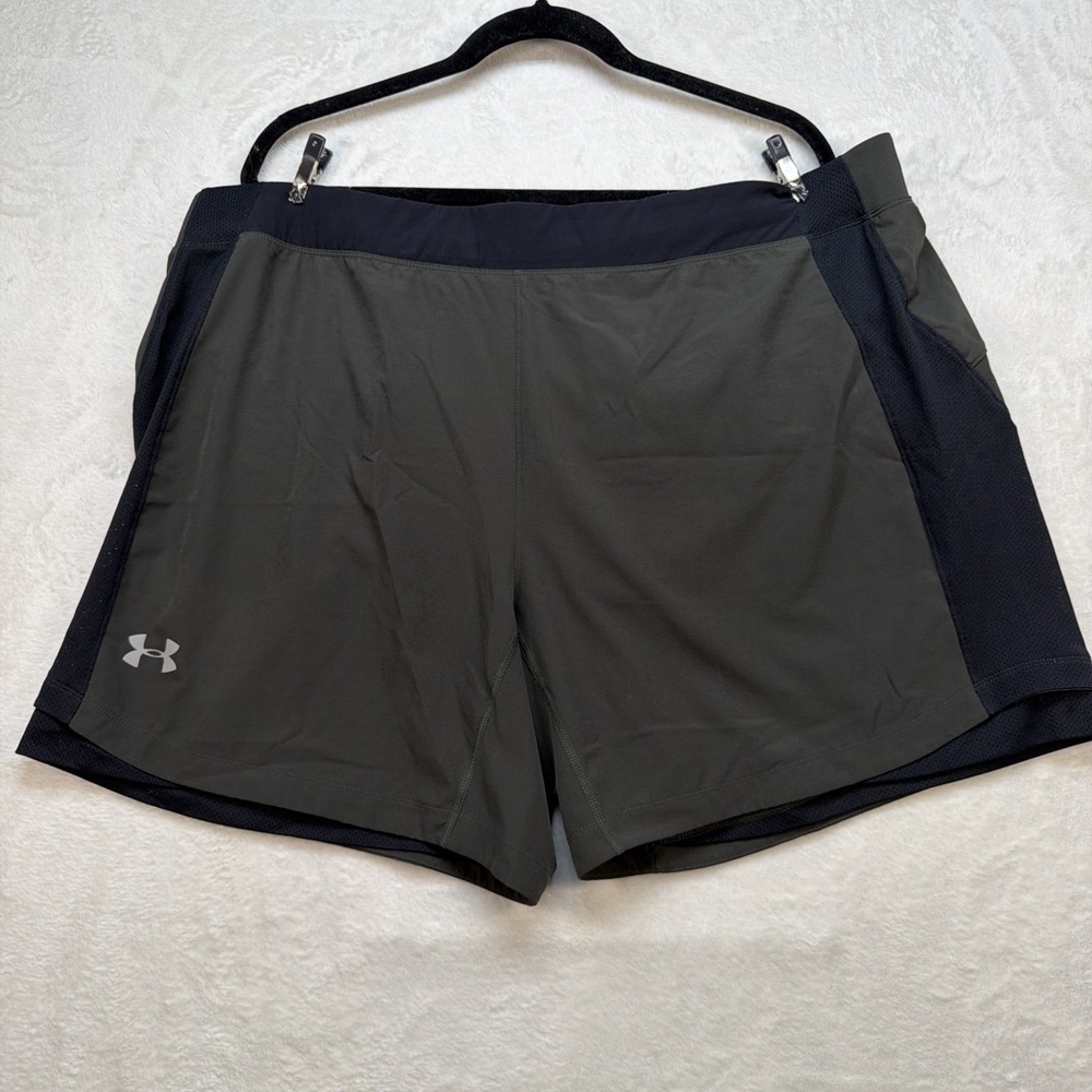 Under Armour SpeedPocket Shorts Mens 3XL Olive Black Running Lined Stretch